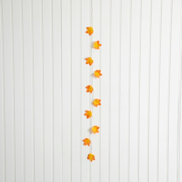 5-ft Pre-Lit Autumn Maple Leaf Artificial Fall Garland with 10 Warm White LED String Lights - Set of 3 - SKU #W1388 - 8