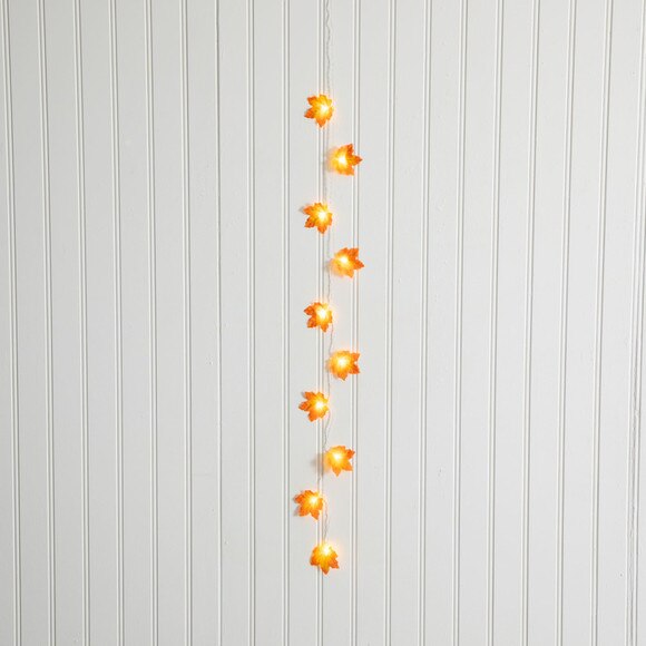 5-ft Pre-Lit Autumn Maple Leaf Artificial Fall Garland with 10 Warm White LED String Lights - Set of 3 - SKU #W1388 - 9
