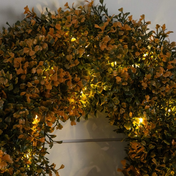 18-in Pre-Lit Autumn Boxwood Artificial Fall Wreath with 25 Warm White LED Lights - SKU #W1389 - 3