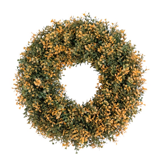 18-in Pre-Lit Autumn Boxwood Artificial Fall Wreath with 25 Warm White LED Lights - SKU #W1389 - 4