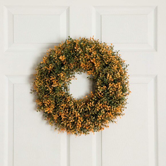 18-in Pre-Lit Autumn Boxwood Artificial Fall Wreath with 25 Warm White LED Lights - SKU #W1389 - 7