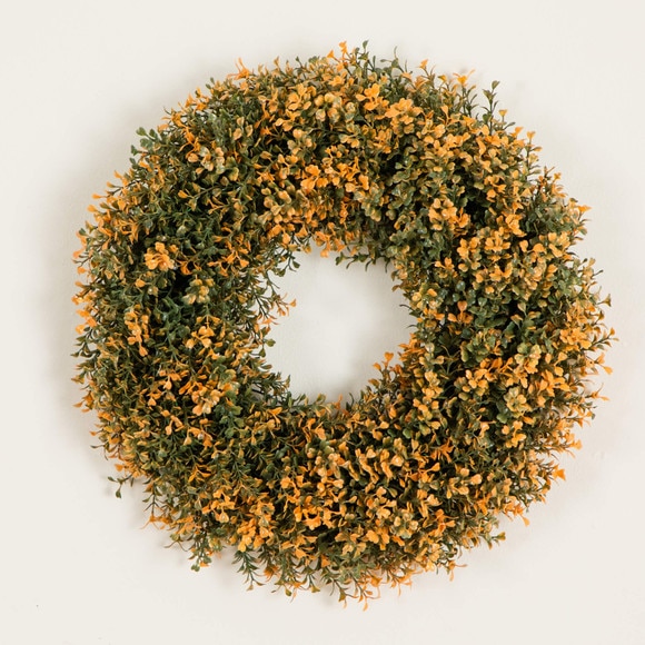 18-in Pre-Lit Autumn Boxwood Artificial Fall Wreath with 25 Warm White LED Lights - SKU #W1389 - 10