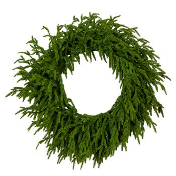 24-in Pre-Lit Artificial Real Touch Norfolk Island Pine Wreath with 50 Warm White LED Lights and Natural Look - SKU #W1392