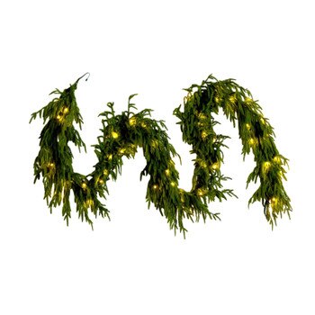 9-ft Pre-Lit Artificial Real Touch Norfolk Island Pine Garland with 50 Warm White LED Lights and Natural Look - SKU #W1394