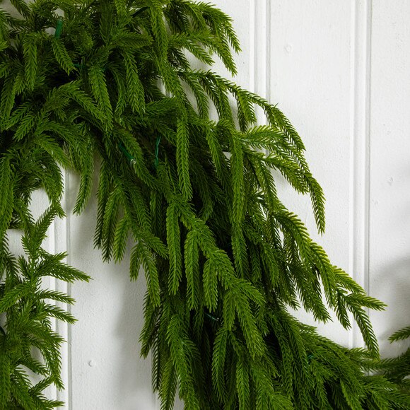 9-ft Pre-Lit Artificial Real Touch Norfolk Island Pine Garland with 50 Warm White LED Lights and Natural Look - SKU #W1394 - 2