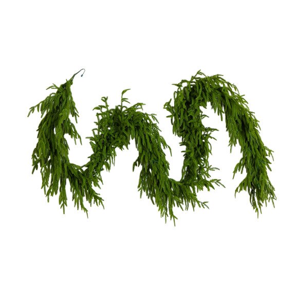 9-ft Pre-Lit Artificial Real Touch Norfolk Island Pine Garland with 50 Warm White LED Lights and Natural Look - SKU #W1394 - 5