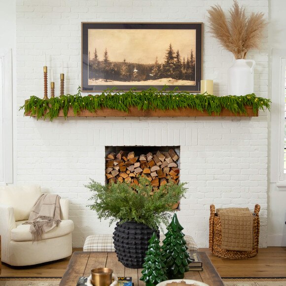 9-ft Pre-Lit Artificial Real Touch Norfolk Island Pine Garland with 50 Warm White LED Lights and Natural Look - SKU #W1394 - 7