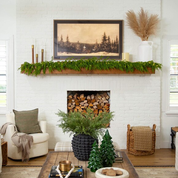 9-ft Pre-Lit Artificial Real Touch Norfolk Island Pine Garland with 50 Warm White LED Lights and Natural Look - SKU #W1394 - 11