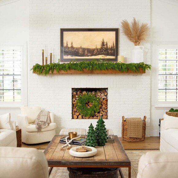 9-ft Pre-Lit Artificial Real Touch Norfolk Island Pine Garland with 50 Warm White LED Lights and Natural Look - SKU #W1394 - 13